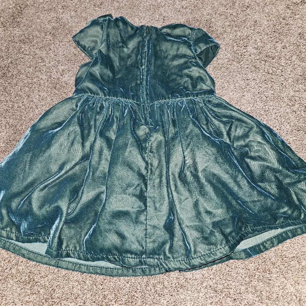 Carter's Emerald Green Velvet Baby Dress with Bow and Bloomers size 6M